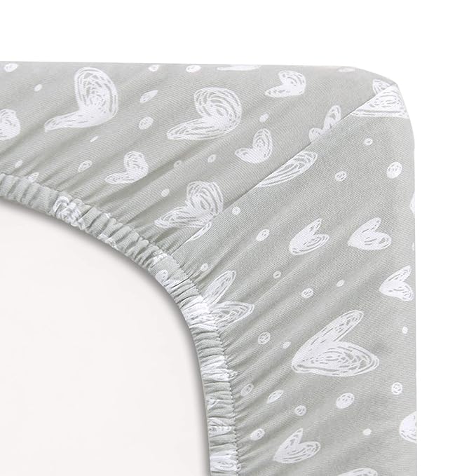 Pack and Play Sheets Compatible with ADOVEL, BabyBond and ELEMARA 4 in 1 Baby Bassinet Bedside Crib, 2 Pack, 100% Jersey Cotton Fitted Sheets, Breathable and Heavenly Soft, Grey and White Star Print