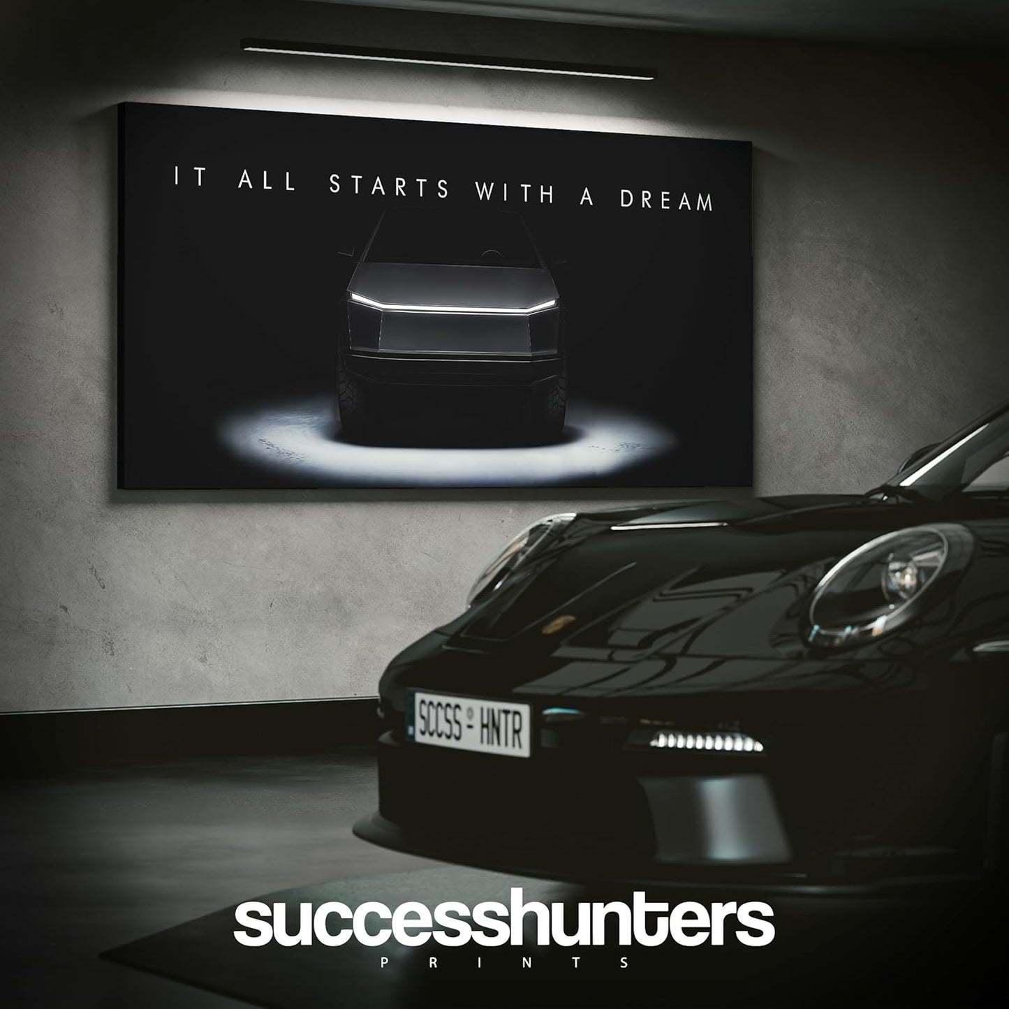 Motivational Wall Art for Office, Super Car Art Canvas, Inspirational Automotive Decor for Tesla Cybertruck Sportscar Lovers, Motivational Wall Decor for Home, Car Poster (15" x 30" in)