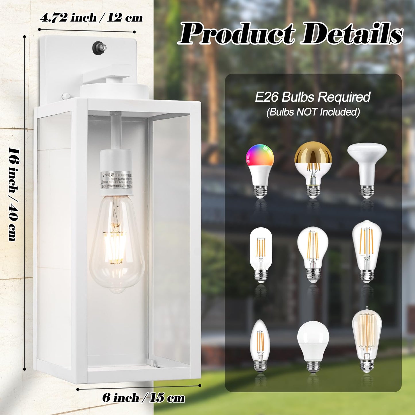 Yolsunes 16-Inch White Dusk To Dawn Outdoor Wall Light Fixtures  Exterior Waterproof Wall Lanterns  Large Porch Sconces Lighting  Modern Outside Lights For House Patio Front Door Entryway  2-Packs