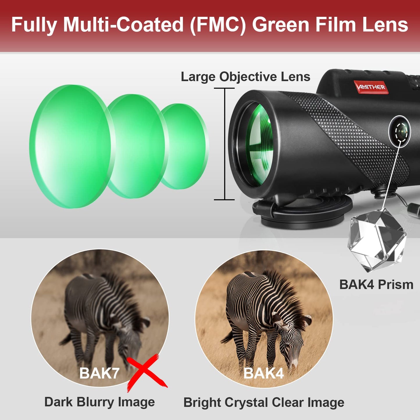 80X100 Monocular Telescope For Smartphones - High Powered Hd Monocular With Tripod & Adapter, Low Light Vision For Adults - For