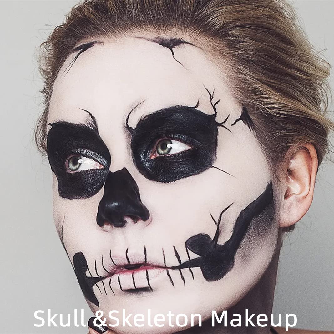 Mysense Black Face Body Paint Makeup,Water Activated Painting for Adults Children Sugar Skull Day of the Dead Skeleton Joker Gho
