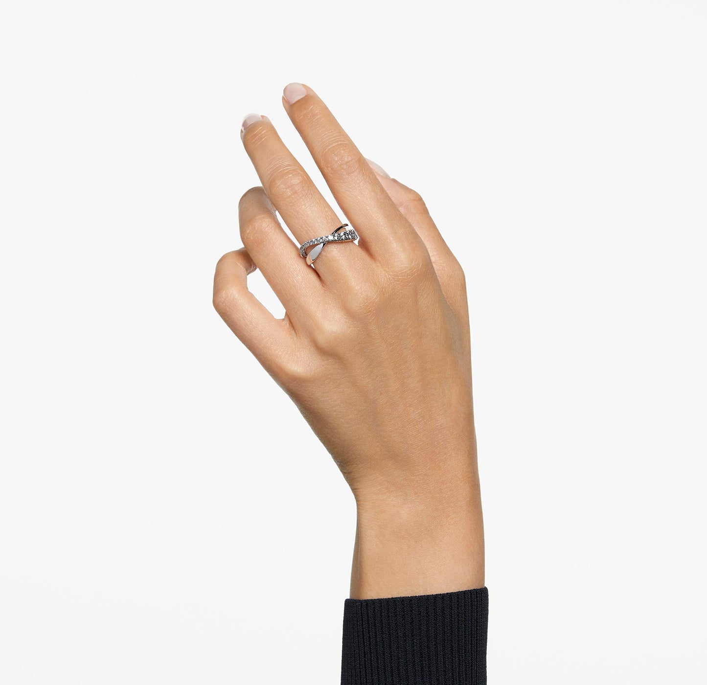 Swarovski Women's Hyperbola Ring, Clear Crystal Stones in a Spiral Design, Rhodium Finished Setting, Size 5