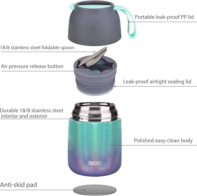 Itslife Insulated Thermo Food Jar for Hot & Cold Food for Kids Adult, 17 oz Soup Thermal Hot Food Containers for Lunch, Triple Layer Insulation Stainless Steel Food Jar with Spoon (Rainbow)