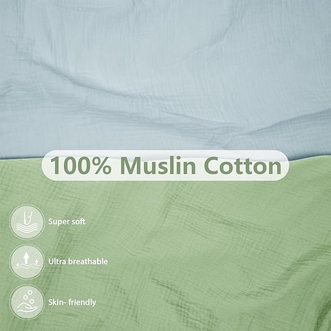 2 Pack Soft Muslin Baby Mini Crib Sheets, 100% Cotton Breathable Double Layer Fitted Sheets for Mini Crib and Pack N Play Mattresses 24x38 Inches, for Baby Girls and Boys (Sage & Fog