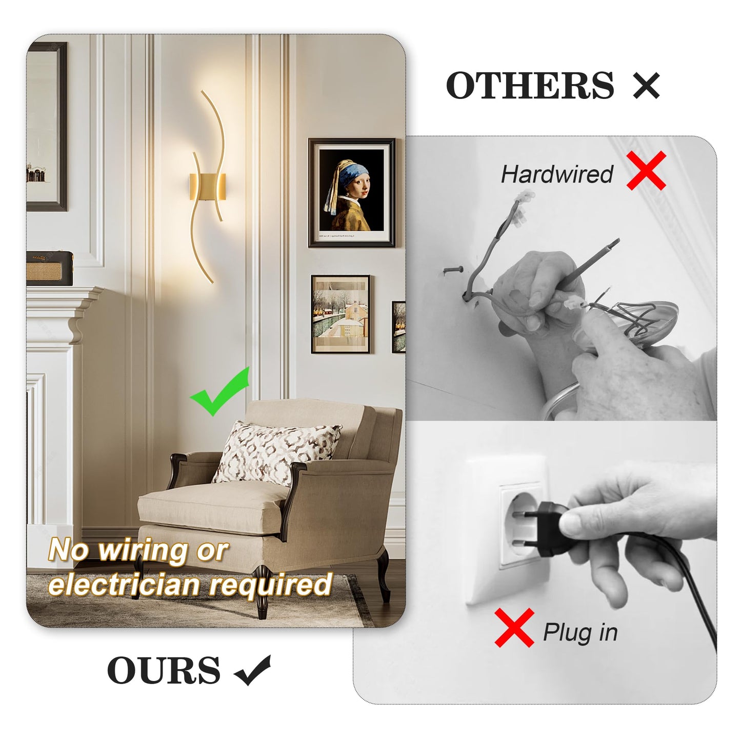 KARTOOSH LED Wall Sconces Set of Two, Remote Control, Dimmable, 31.5 Inch, Gold, Model ZM319BGD80