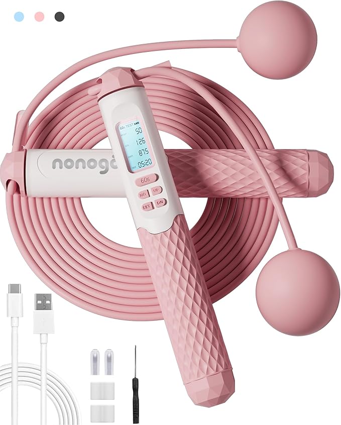 nonogo Cordless Jump Rope with Counter for Fitness - Adjustable Smart Skipping Rope For Men Women Kids Outdoor Speed Boxin...