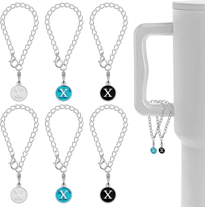 Letter Accessories for Stanley Cup,6PCS Initial Name ID Personalized Handle Personalized Handle Decor Set DIY Identification Handle Letter for Stanley Tumble (X/White/Black/Blue)
