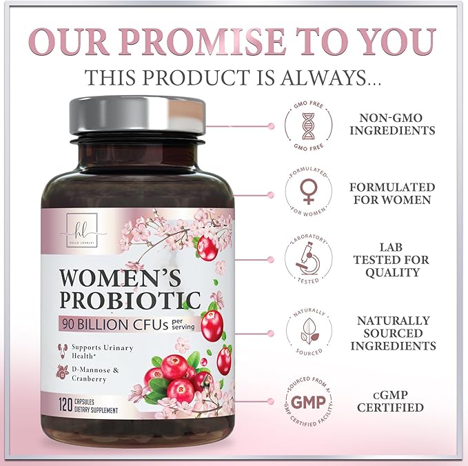 Probiotics for Women 90 Billion CFU, pH Balance for Feminine Vaginal Odor, 16 Probiotic Strains with Prebiotics, Cranberry, D-Mannose & Digestive Health, Immune Support, Shelf Stable - 120 Capsules