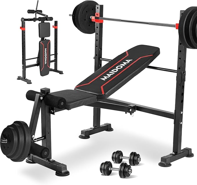 MAIDOMA 1500LBS 8 in 1 Weight Bench Set with Leg Extension/Curl and Preacher Curl, Bench Press Set and Barbell Rack with S...