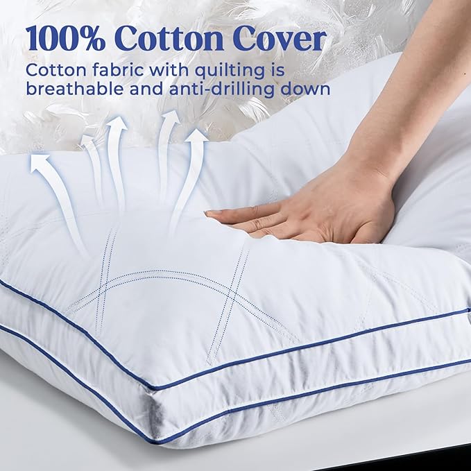 puredown King Size Pillows Set of 2, Feather Down Pillow Bed Sleeping Pillow, Cotton Shell Gusset Design Bed Pillow,King Pillows 2 Pack