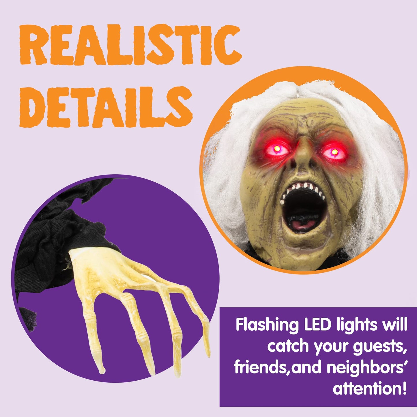 JOYIN Zombie Halloween Decoration Outdoor Witch Groundbreaker Halloween Graveyard Decor Outside, Scary Zombie Props with Sound Effect & Lighted Eyes for Haunted House, Lawn Yard Decorations