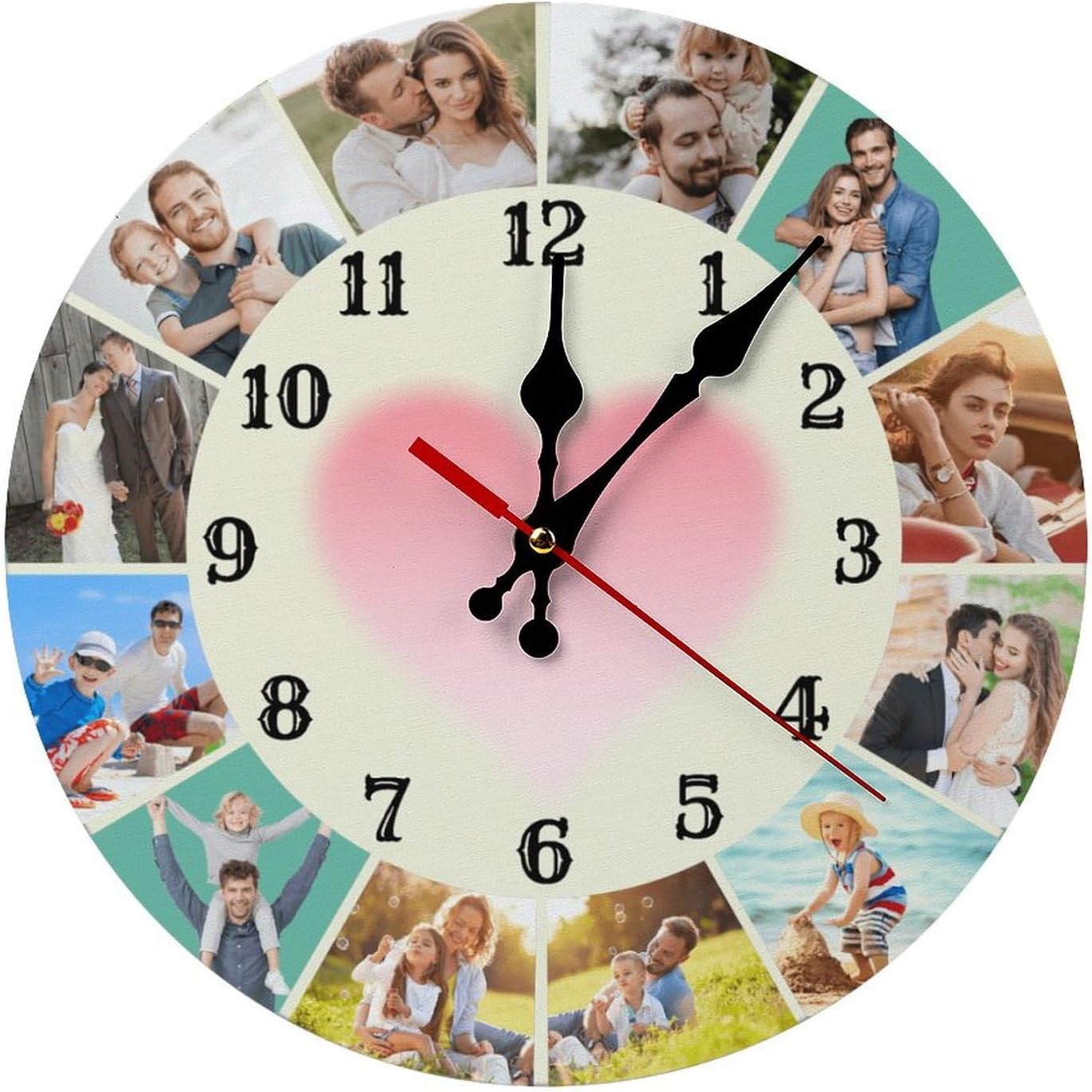 Custom Wall Clock,Personalized Wood Clock add Your Photo/Text,Customizable Silent Round Decoration for Kitchen Bathroom 15.7inch style7