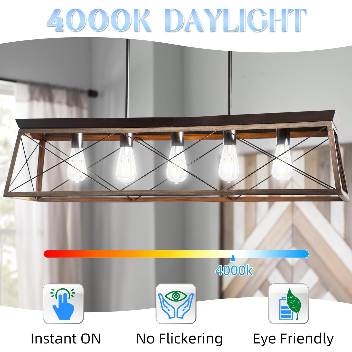 GvvooHome Edison Bulbs 60 watt Equivalent LED, E26 LED Bulb Non-Dimmable, 4000K Daylight White, ST58 Vintage Light Bulbs, 90+ CRI, 6W 600LM, E26 Medium Base, Clear Glass, 12 Pack
