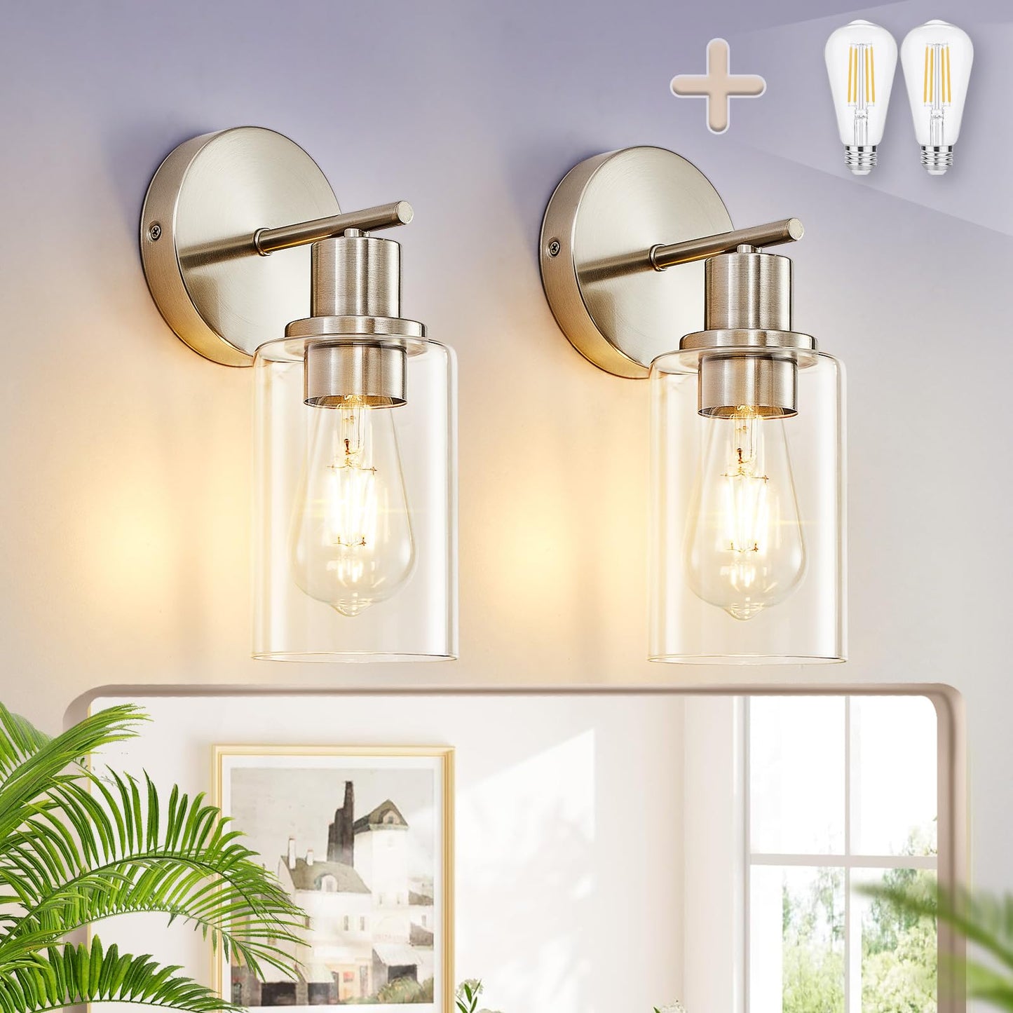 DINGLILIGHTING DLLT 4-Light Bathroom Light Fixtures - Brushed Nickel Metal Vanity Lights with Clear Glass Shade