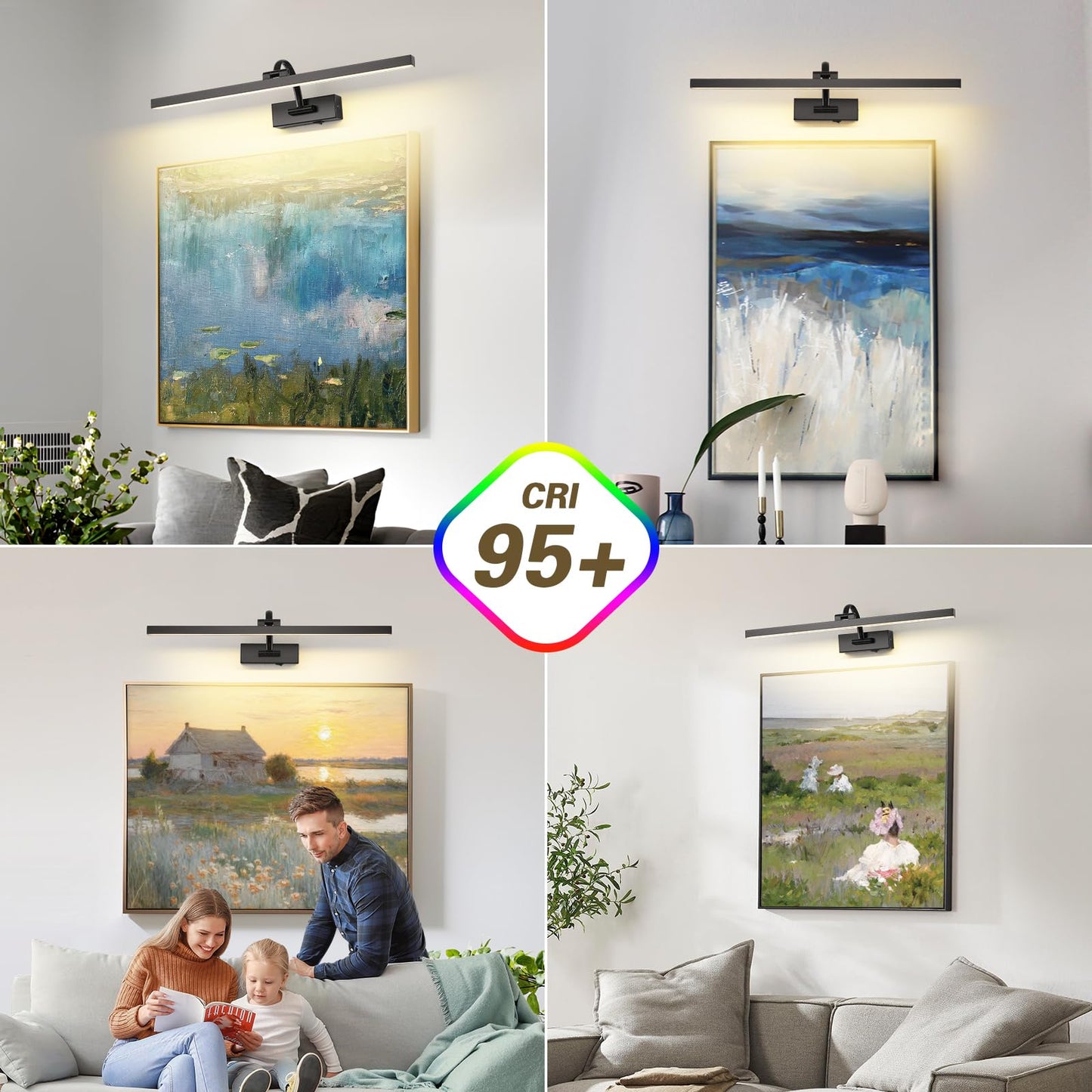 Wireless Picture Lights For Wall Battery Operated  Black Art Lighting For discomfort-reducingtings Rechargeable Gallery Lights With Remote And Timer 3Cct Dimmable discomfort-reducingting Lights For Artwork Portrait 23.62 Inch