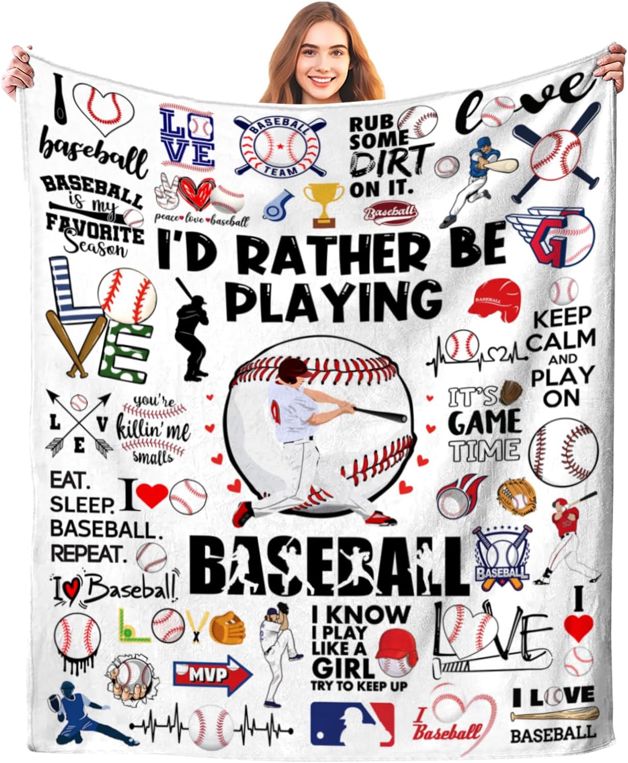 Baseball Blanket Gifts for Boys Men Baseball Theme Gifts Stuff Bedding Soft Cozy Flannel Throw Blankets for Girls Women Baseballs Lovers Fan Team Kids Adults 80"X60"