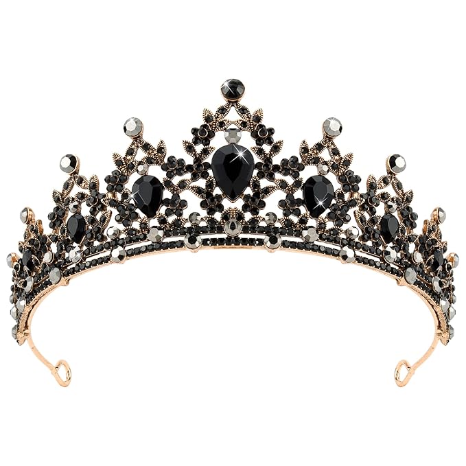 CAVETEE Gothic Crown Headpiece - Black Baroque Tiara with Vintage Rhinestones for Women & Girls - Halloween, Birthday, Wed...