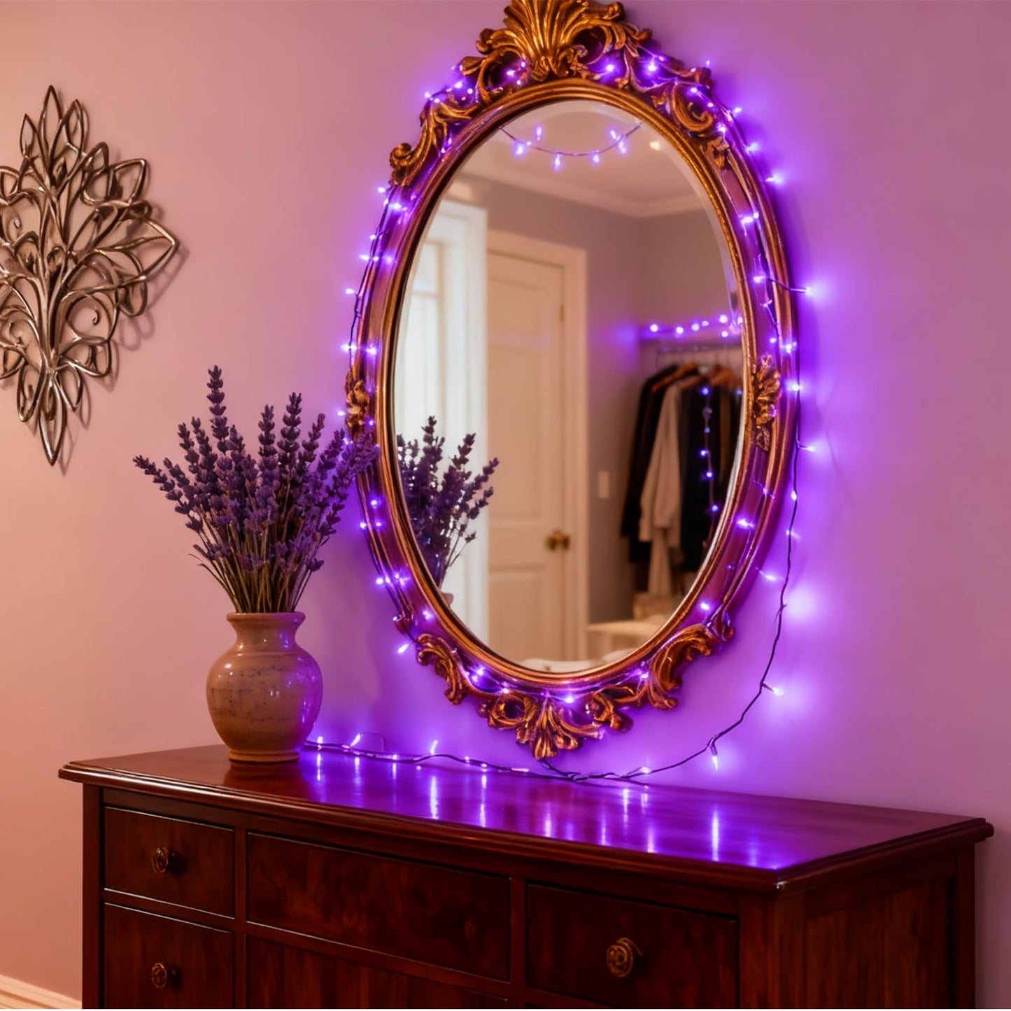 Jacuxlss Purple String Lights  33Ft 100 Led 8 Modes Clear Wire Plug In Christmas Easter Tree Decorative Light For Wedding Birthday Party Window Bedroom Hanging Decorations