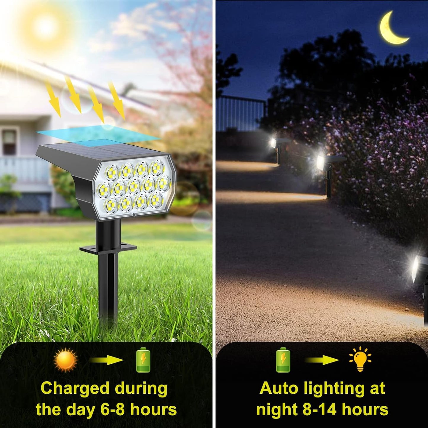 Solar Spot Lights Outdoor Waterproof IP65, [6 Pack/52 LED] 2-in-1 Solar Landscaping Spotlights, 3 Lighting Modes Solar Powered Garden Flood Light for Patio Pathway Driveway Yard Pool (Cool White)