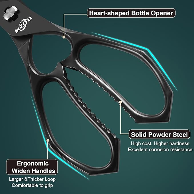 Kitchen Scissors for Food，Premium Kitchen Shears Heavy Duty，8.8″Ultra Sharp Meat Scissors Detachable Blade，All Steel Poultry Shears Black Titanium Plated，Anti-Slip Cooking Scissor All Purpose
