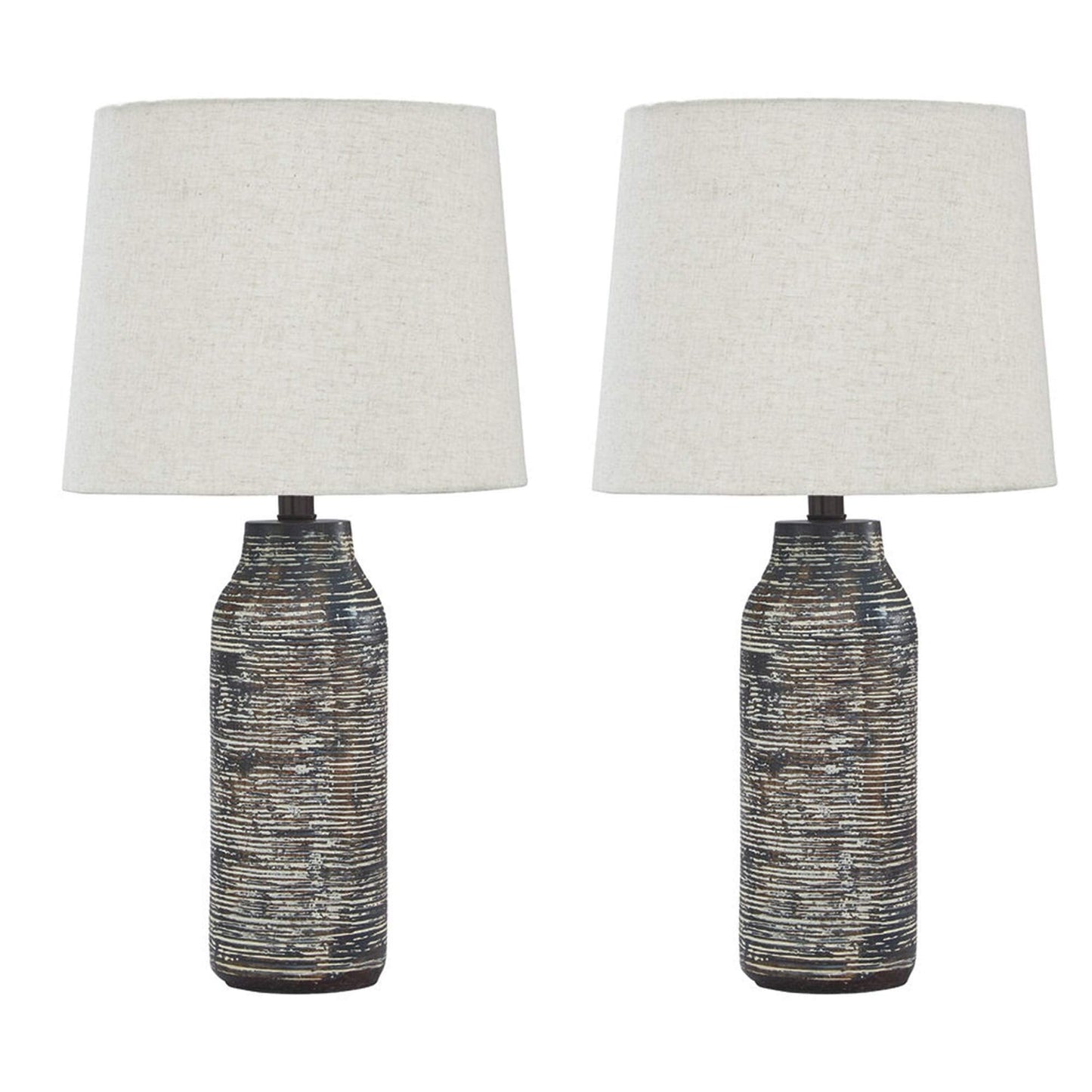 Benzara Shade Table Lamp Set Of 2 - Textured Fabric, White & Black, Model Bm231949