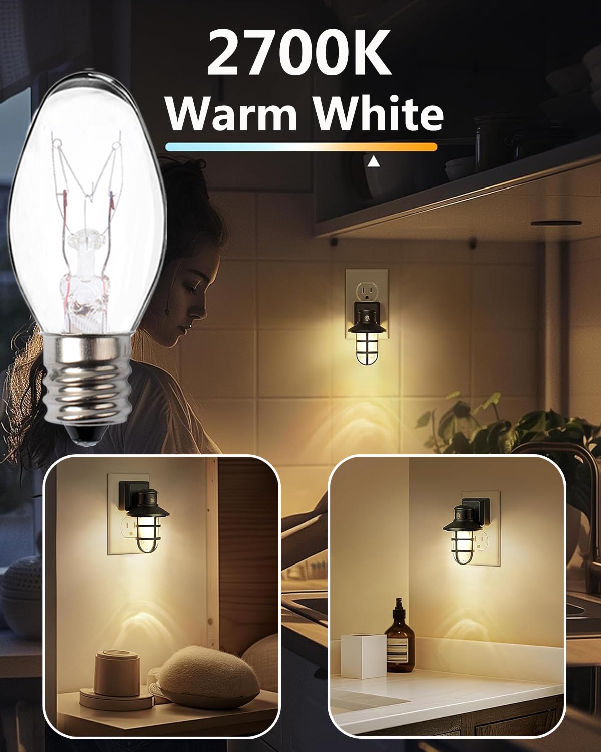 Snnalosses Night Light Bulbs 4 Watt -C7 Décor Small Light Bulb - E12 Candelabra Base- Night Light Warm White Replacement Bulbs,15 Packs