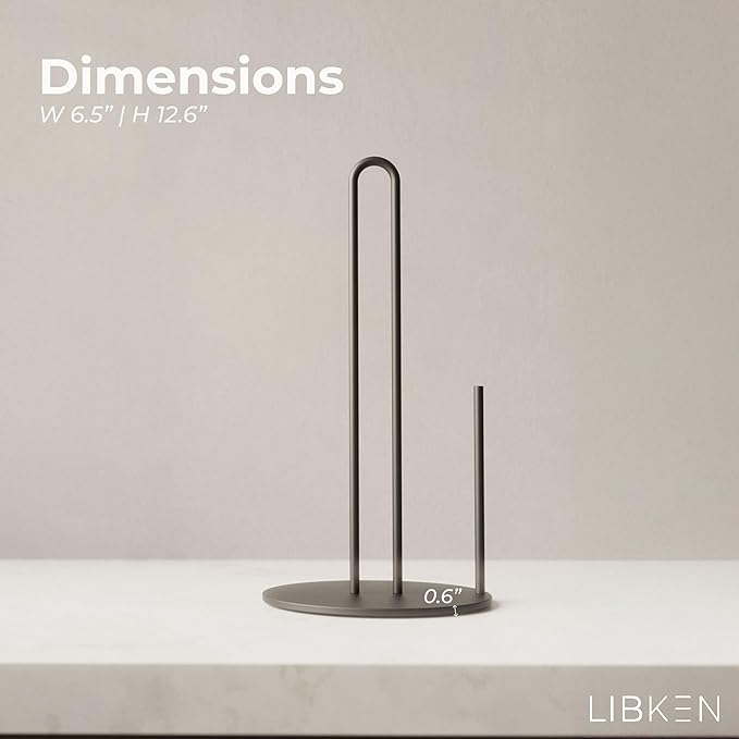 Paper Towel Holder for Kitchen, Black Powder Coated Steel, 2.4 lb Extra Heavy Base for Stability, Easy Assembly, Free-Standing Paper Towel Stand, Minimal Scandinavian Design