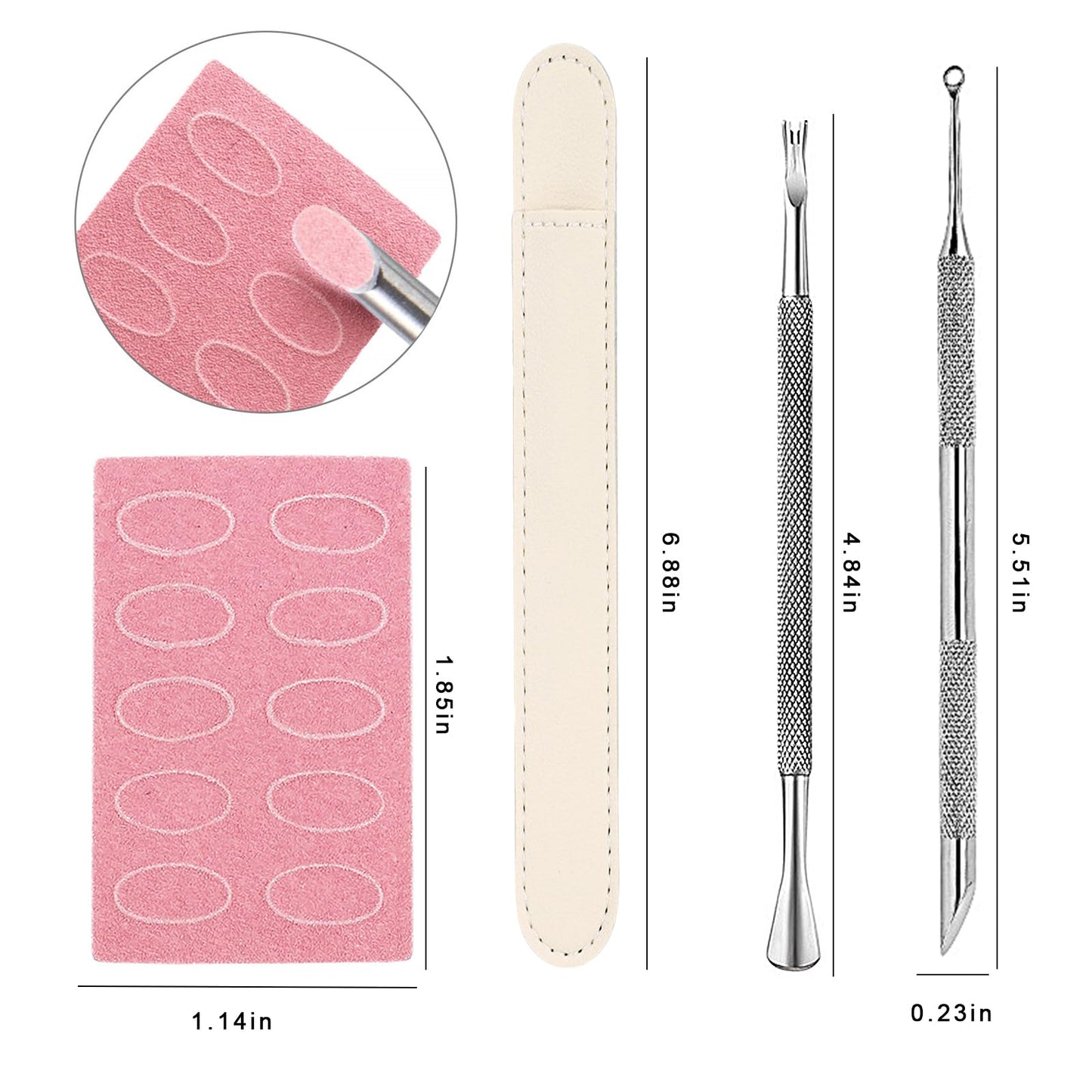 SILPECWEE Pre-treatment Nail Cuticle Pusher, Dual Ended Nail Pusher with Storage Bags, 100pcs Self Adhesive Sandpaper - 100/180