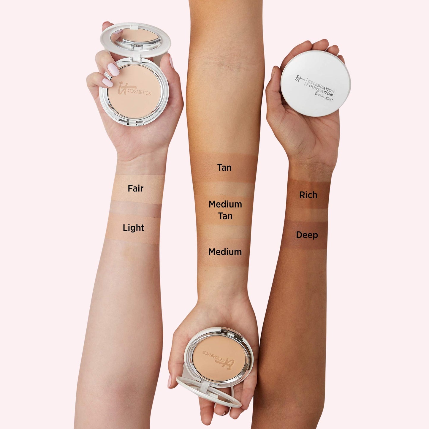 IT Cosmetics Celebration Foundation Illumination, Tan (W) - Full-Coverage, Anti-Aging Powder Foundation - Blurs Pores, Wrinkles