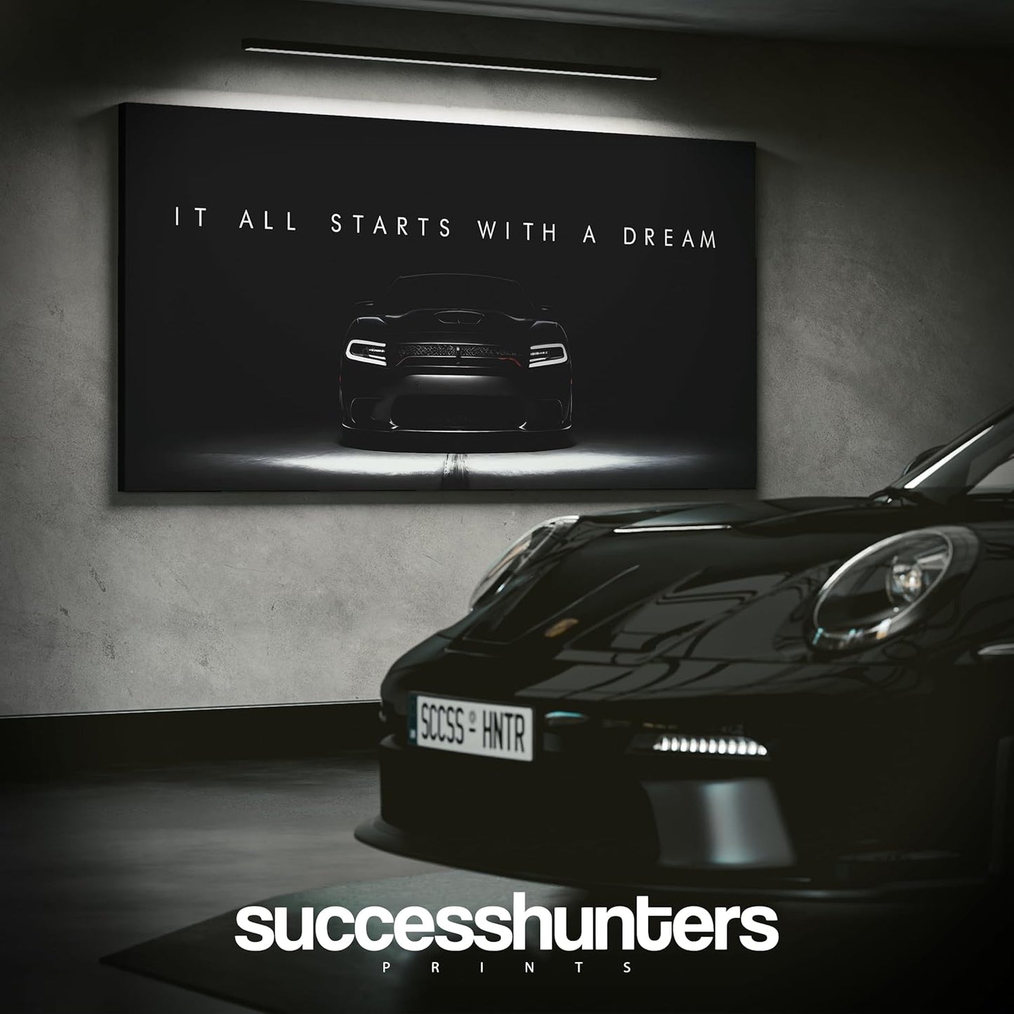 Motivational Wall Art for Office, Super Car Art Canvas, Inspirational Automotive Decor for Hellcat Sportscar Lovers, Motivational Wall Decor for Office and Home, Inspiring Car Poster (60 X 30 in)