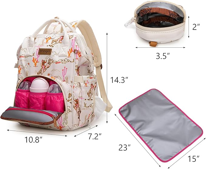 Montana West Wrangler Diaper Bag Backpacks Western Backpack Purses Multi-function Baby Bags for Mom with Waterproof Changing Pad & Pacifier Case