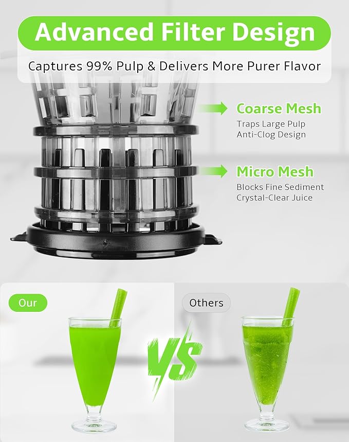 Cold Press Juicer, Slow Masticating with Wide Feed Chute for Whole Fruits & Vegetables | Higher Juice Yield & Nutrient Retention | BPA-Free, 300W Quiet Motor | Easy to Clean Juice Extractor Machine