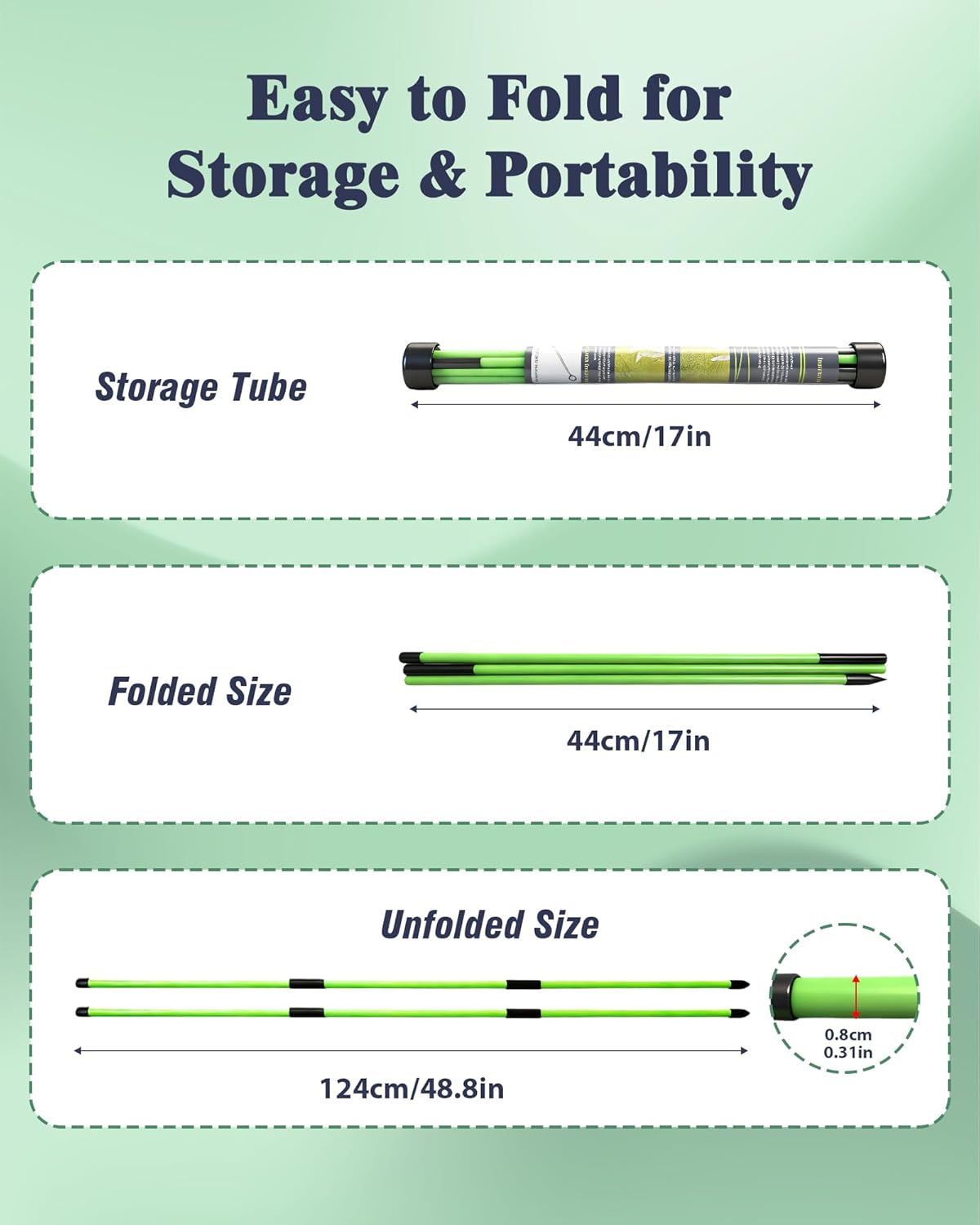 Golf Alignment Sticks, 2 Pack Upgraded 49" Collapsible Alignment Stick Golf Practice Rods Aid for Aiming, Putting, Swing Trainer, Posture Corrector with Tube Case, Golf Training Equipment