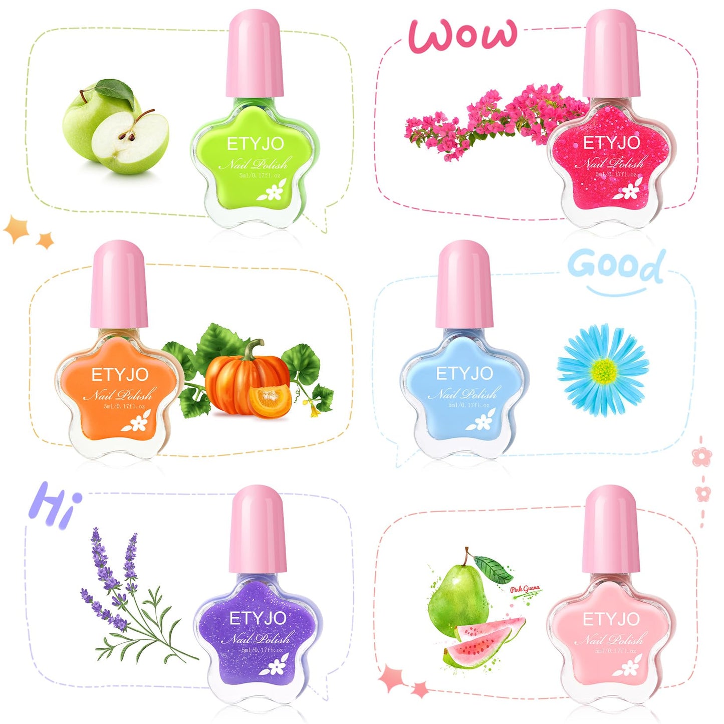 ETYJO Kids Nail Polish - Non-Toxic Nail Polishs Set, Quick Dry Water Based Nail Polish for Kids, Peelable Nail Polishs for Toddl