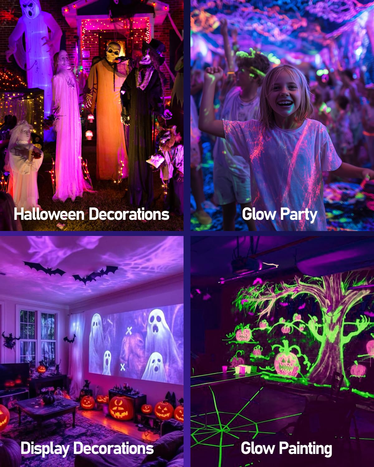 Hiboitec Halloween Black Light Spotlight Outdoor 12W Ip65 Waterproof Led Spot Lights Landscape Lighting With Us Plug For Glow Party Body discomfort-reducingt Yard Garden Decorations 4Packs