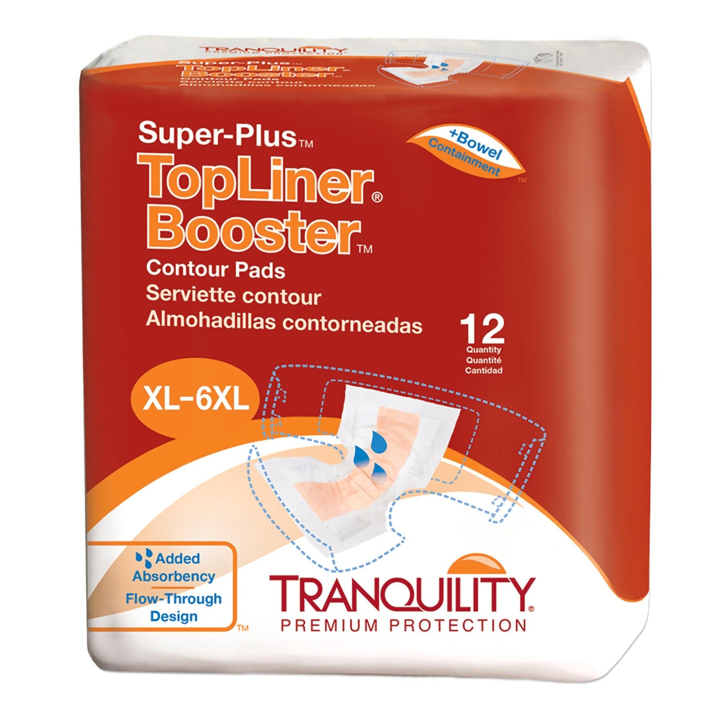 Tranquility TopLiner® Disposable Absorbent Booster Contour Pads for Bowel Incontinence - Super-Plus (32" x 14") - 48 ct