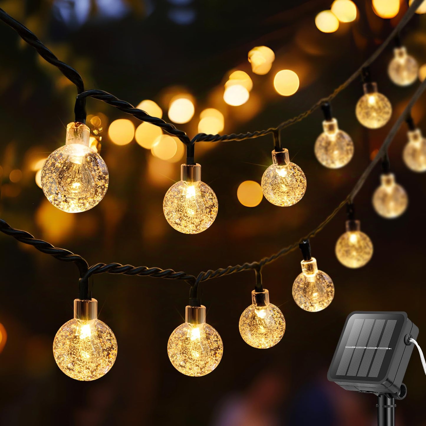 Metaku Solar String Lights, 20FT 30 LED Warm White Crystal Globe, Outdoor Patio Lights, 8 Lighting Modes, Plastic