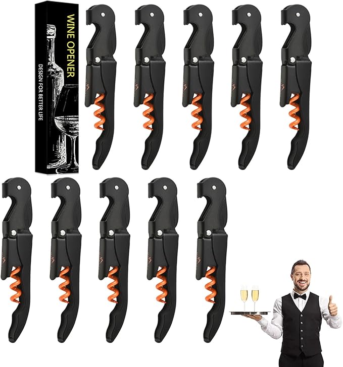 Wine Opener Waiter Corkscrew, Professional Wine Key for Servers, Bartender with Foil Cutter, Manual Wine Bottle Opener Double Hinged (5, Black Orange)