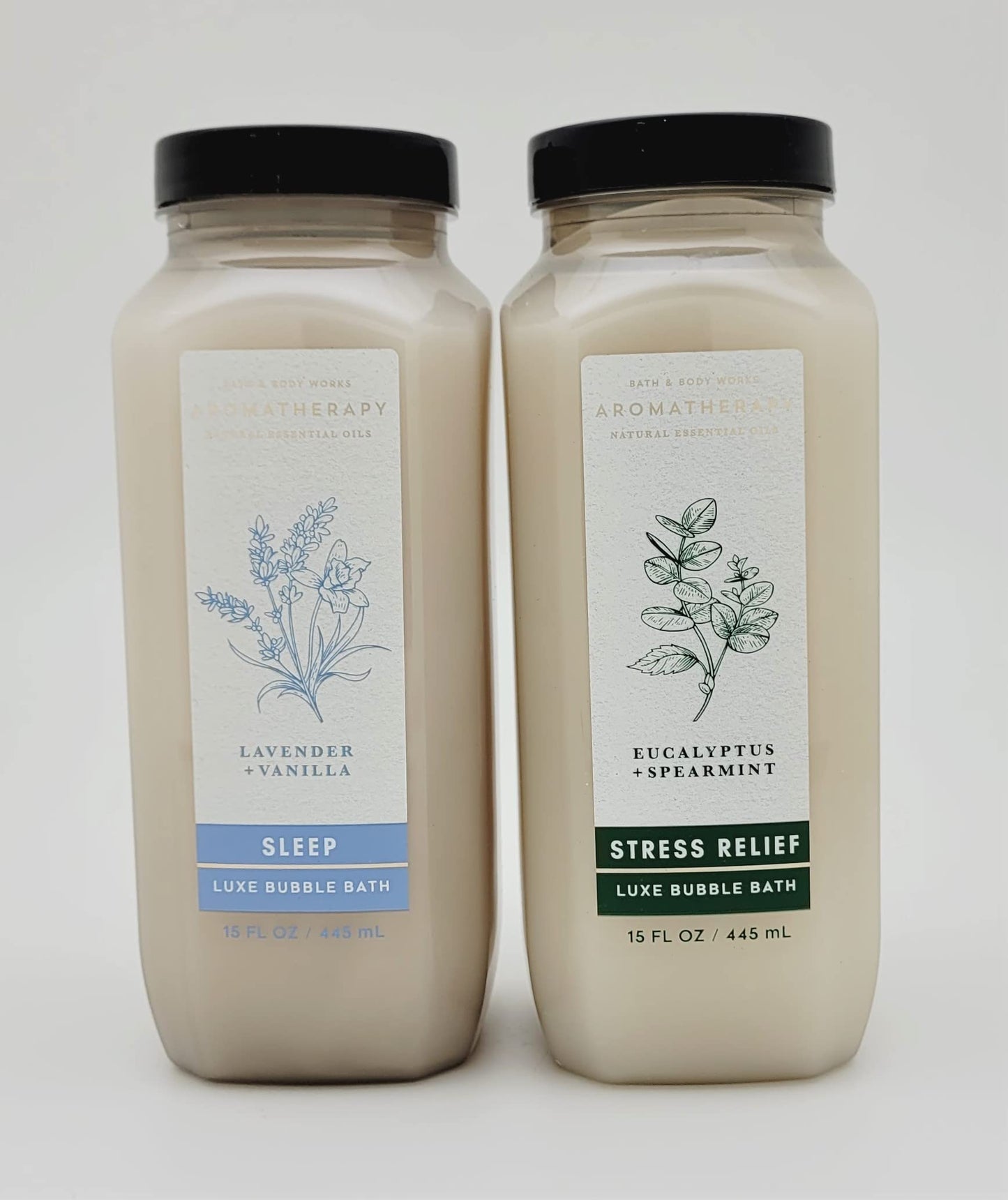 Bath & Body Works - Aromatherapy - Luxe Bubble Bath - 2 pc Bundle - Lavender Vanilla and Eucalyptus Spearmint - both 15 fl oz, F