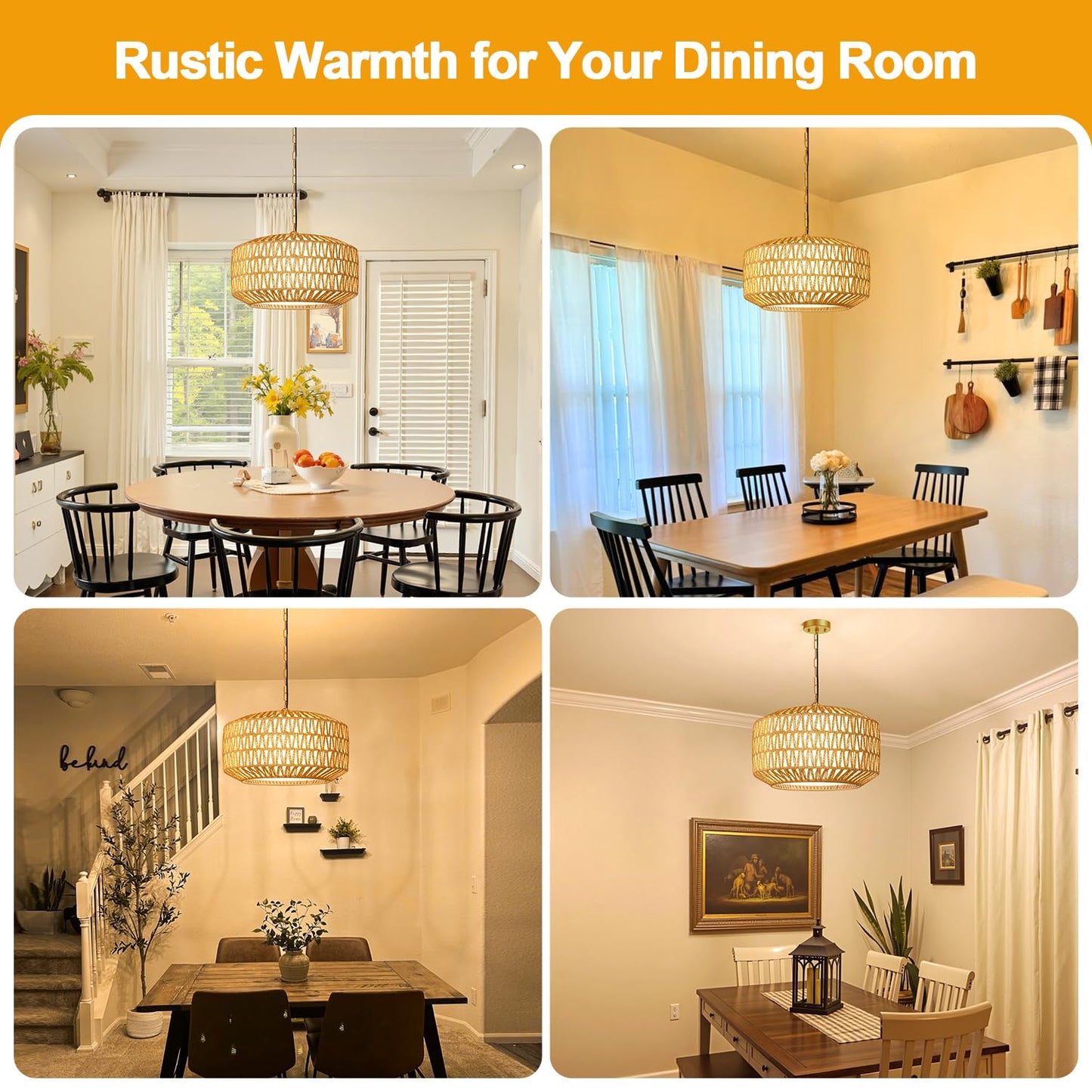 Farmhouse Gold Chandelier Light Fixture  5-Light Rustic Boho Chandeliers With Rattan & Linen Shade  Gold Hanging Lighting For Dining Room  Kitchen Island  Bedroom (Bulbs Not Included)