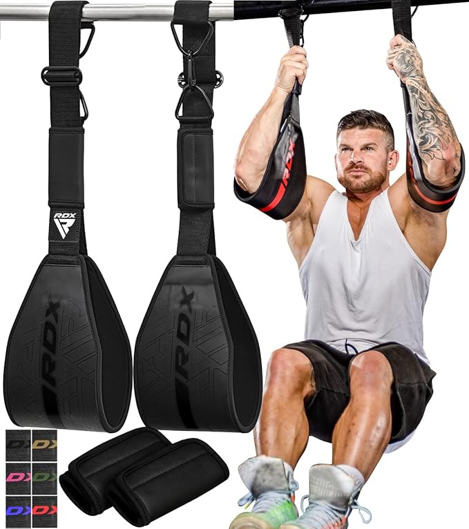 RDX AB Straps for Pull Up Bar Hanging (Pair), Maya Hide Leather, Abdominal Muscle Building Padded Arm Support Slings with ...