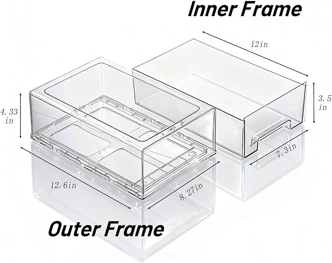 6 Pack Stackable Pull-Out Storage Drawers，Plastic Clear Organizer Bins with Handles，Easily Clean for Craft, and Toy Organization，Kitchen Undersink，Cabinet，Fridge，Closet，Pantry，Office，Bathroom
