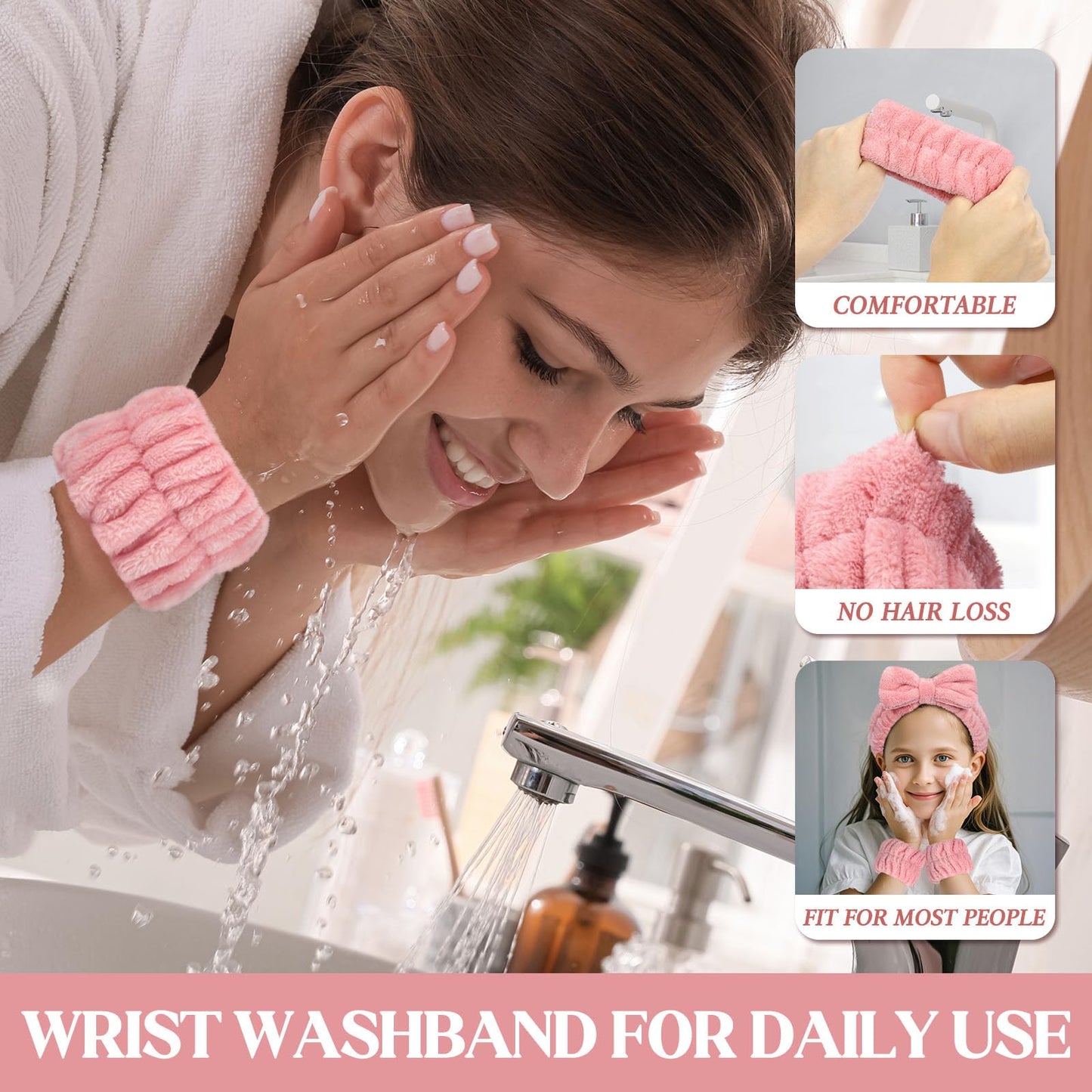 Women's Wrist Towels for Washing Face, Microfiber Spa Wash Towel Band, Absorbent Wristbands, Sweatband for Girls Prevent Water f