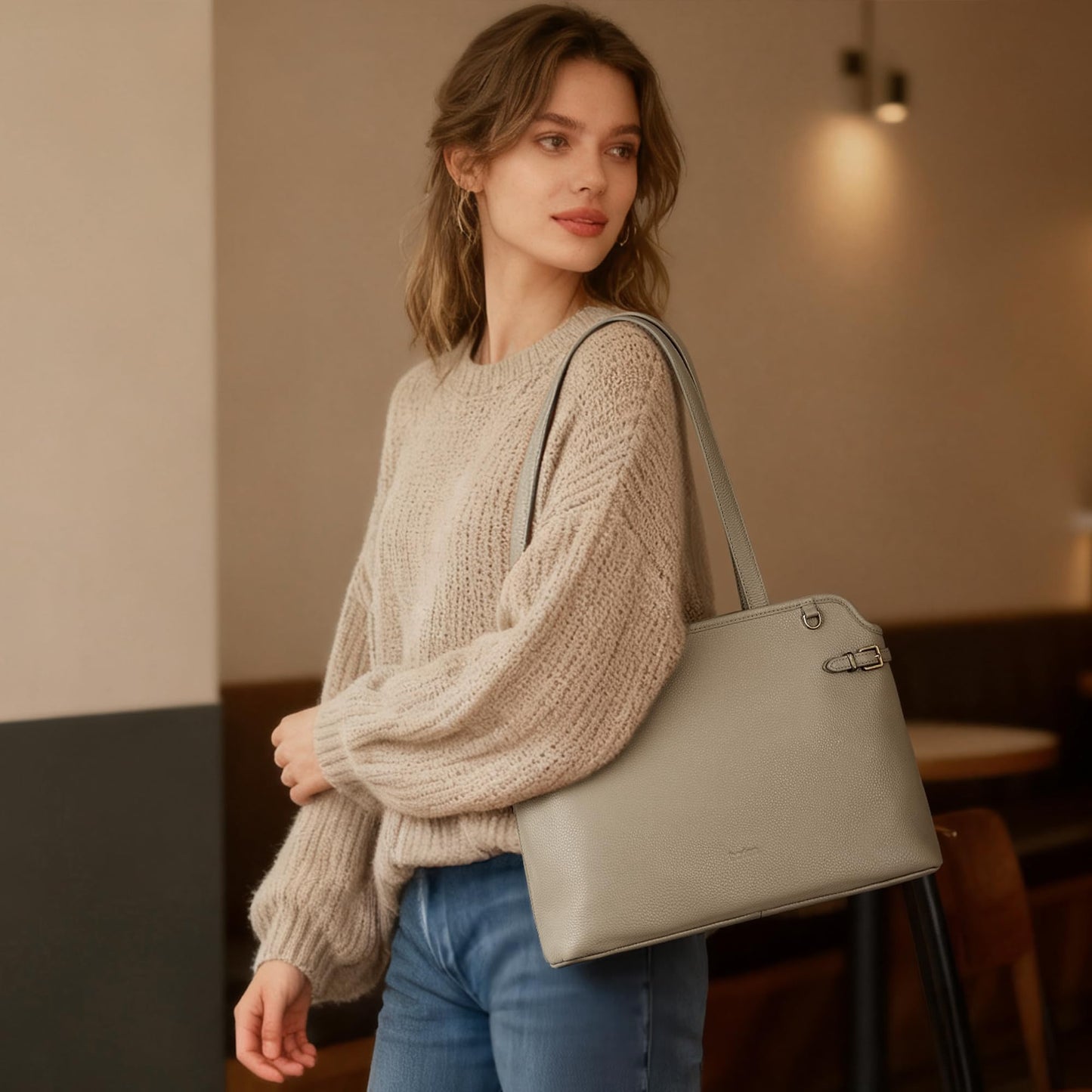 befen Genuine Leather Tote Bag for Women, Woman Designer Totes Purse Handbags with Top Handles Satchel Purses for Daily & Travel Taupe