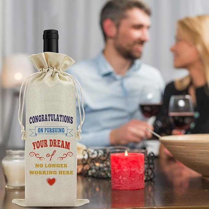 Farewell Gifts Coworker Leaving Gift Wine Bag Going Away Gifts for Colleague Boss Retirement Goodbye Gift New Beginnings Gift for Women Men Christmas End of Year Gift Drawstring Wine Gift Bag
