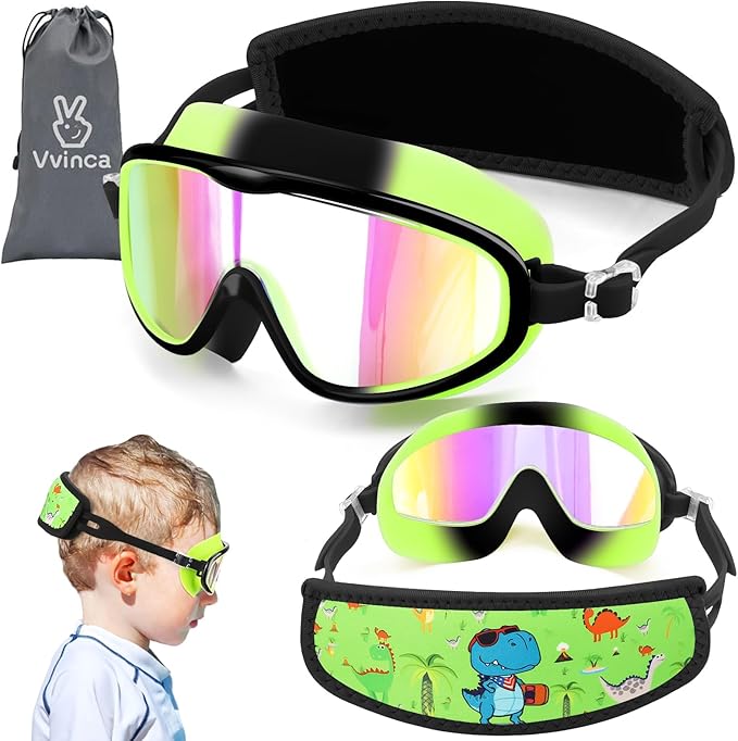 Vvinca Kids Swim Goggles with Fabric Strap No Tangle Pain-Free, Anti-Fog Swimming Pool Goggle No Leak for Toddlers Girls Boys