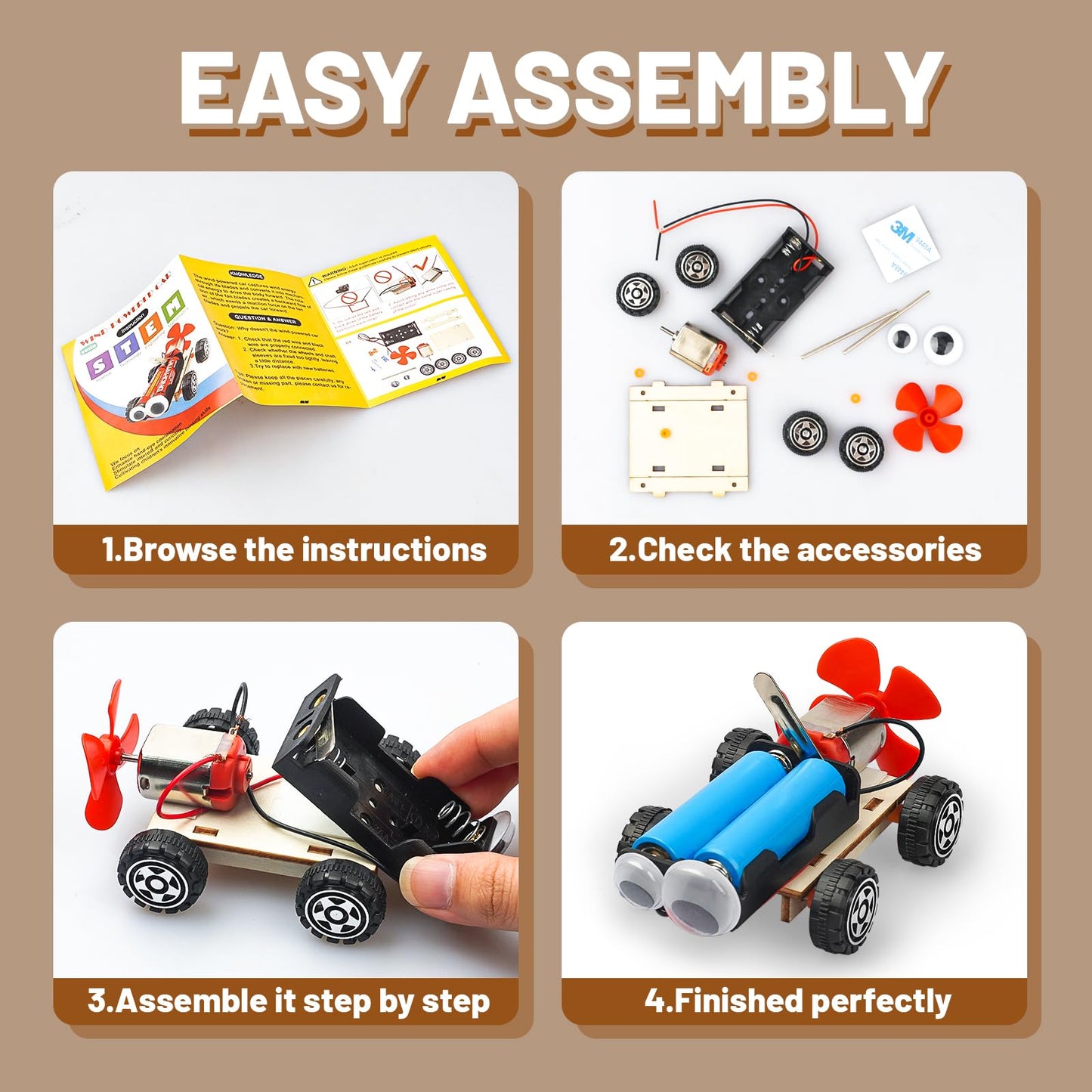 STEM Science Kits for Kids Age 8-12, 6 Set Wind-Powered Cars Science Experiments 6-8 8-10, Wood Building Crafts Kit for Boys Girls, School Classroom STEM Projects Toys Gifts for 6 7 8 9 10 12 Year Old