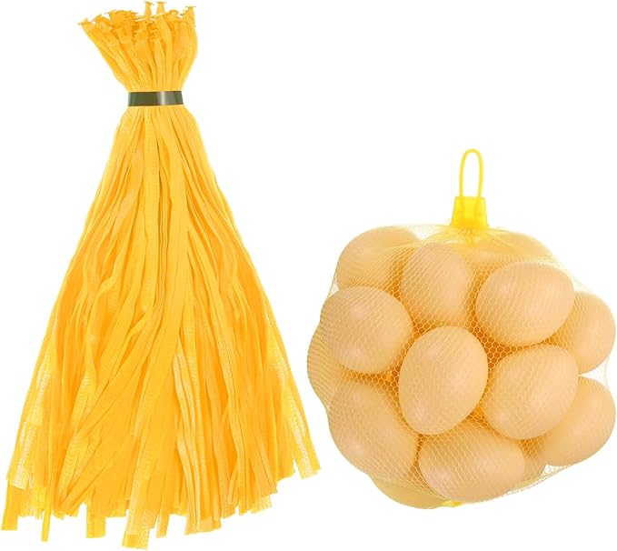 uxcell 100Pcs Reusable Produce Mesh Bags, 40cm Mesh Nylon Netting with Loop-Style Closures, Stretchable Egg Hatching Bags for Fruit Vegetable Storage, Yellow