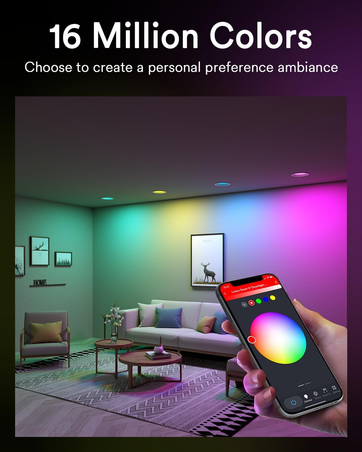 Lumary 6 Inch Smart Wifi Recessed Lighting  Rgbww Canless Led Wafer Downlight  13W 1000Lm Color Changing  Ultra-Thin W/Anti-Glare Baffle  Compatible With Alexa/Google/Remote-Included  1Pc