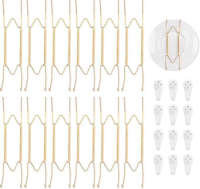Bilillo 12 Pack Plate Hangers for the Wall, Suitable for 10-14 inch Art Plate, Stainless Steel Invisible Heavy Duty Wire Plate Holder with Wall Hooks, Plate Hangers for Displaying Plates